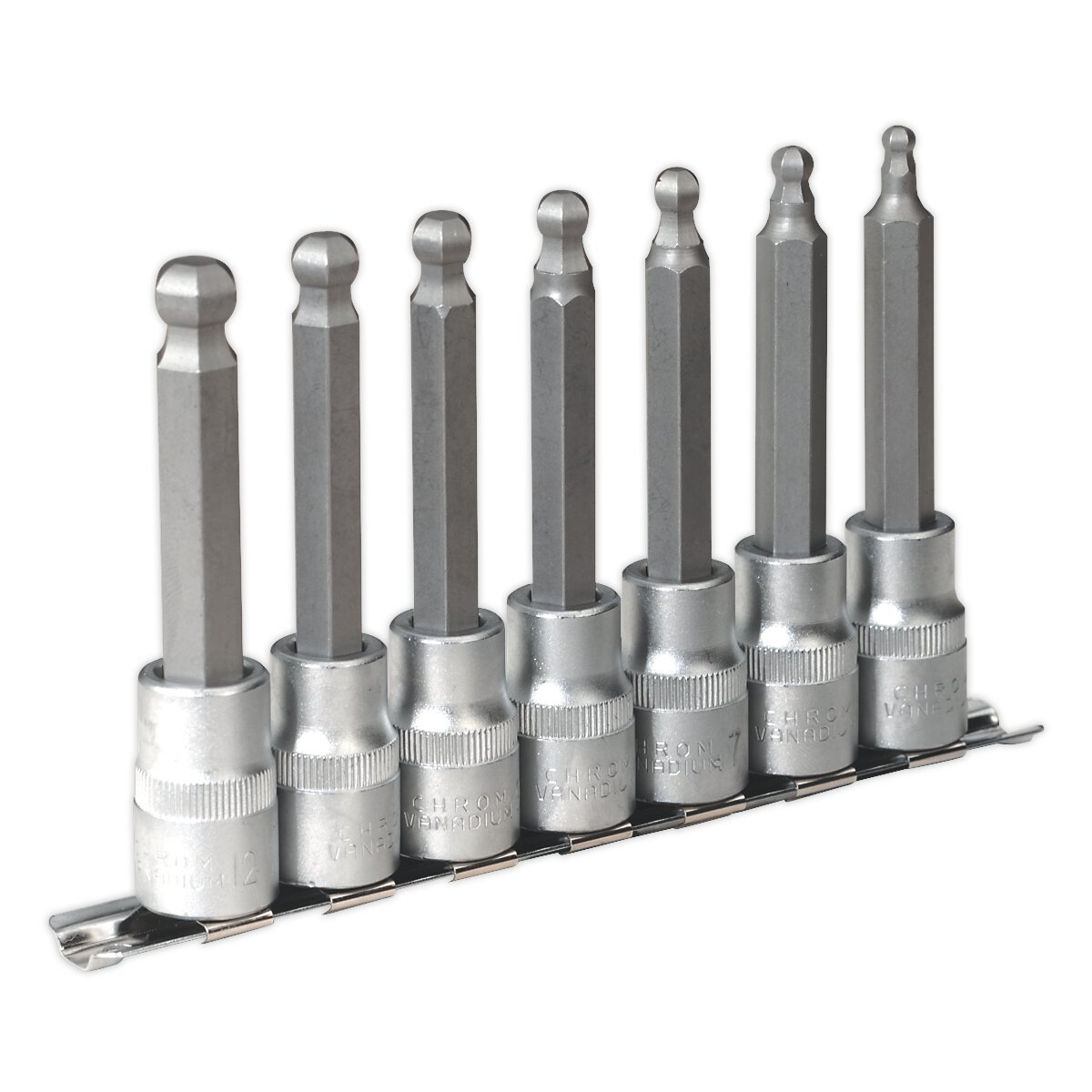 Hex Ball-End Socket Bit Set 7pc 100mm 1/2"Sq Drive Metric