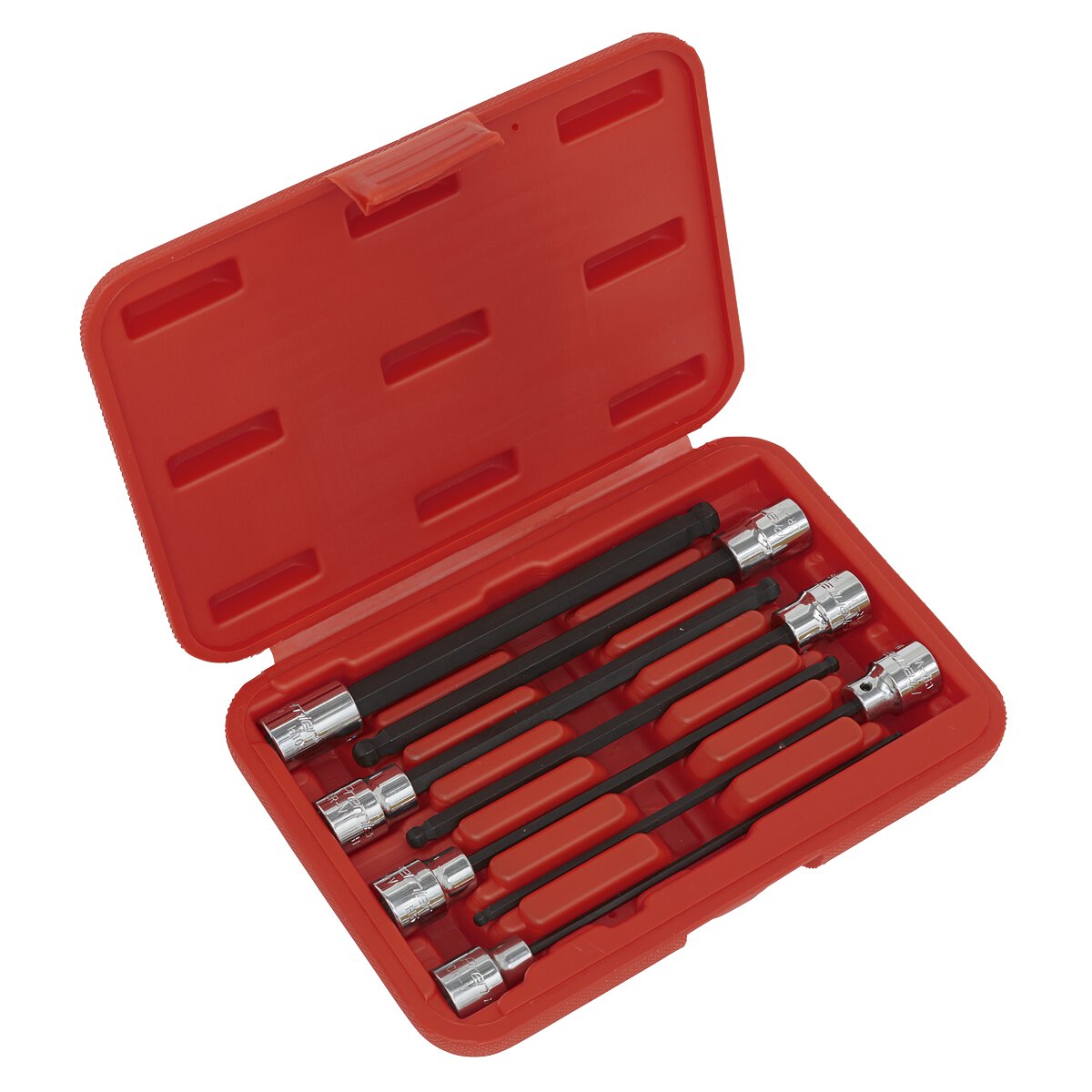 Ball-End Hex Socket Bit Set 7pc 3/8"Sq Drive 150mm Metric