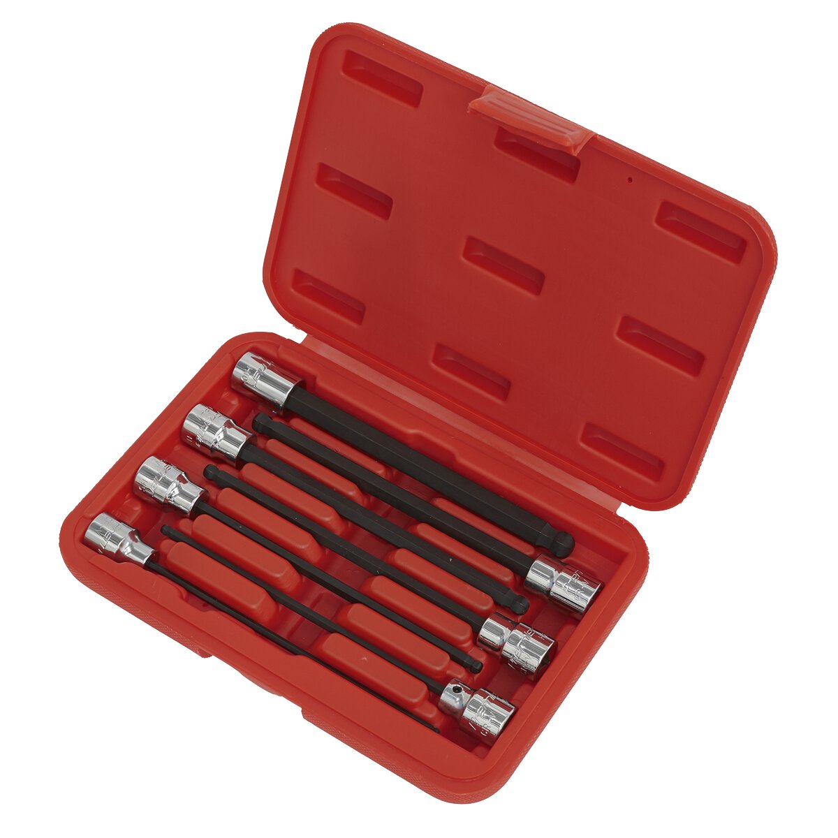 Ball-End Hex Socket Bit Set 7pc 3/8"Sq Drive 150mm Metric