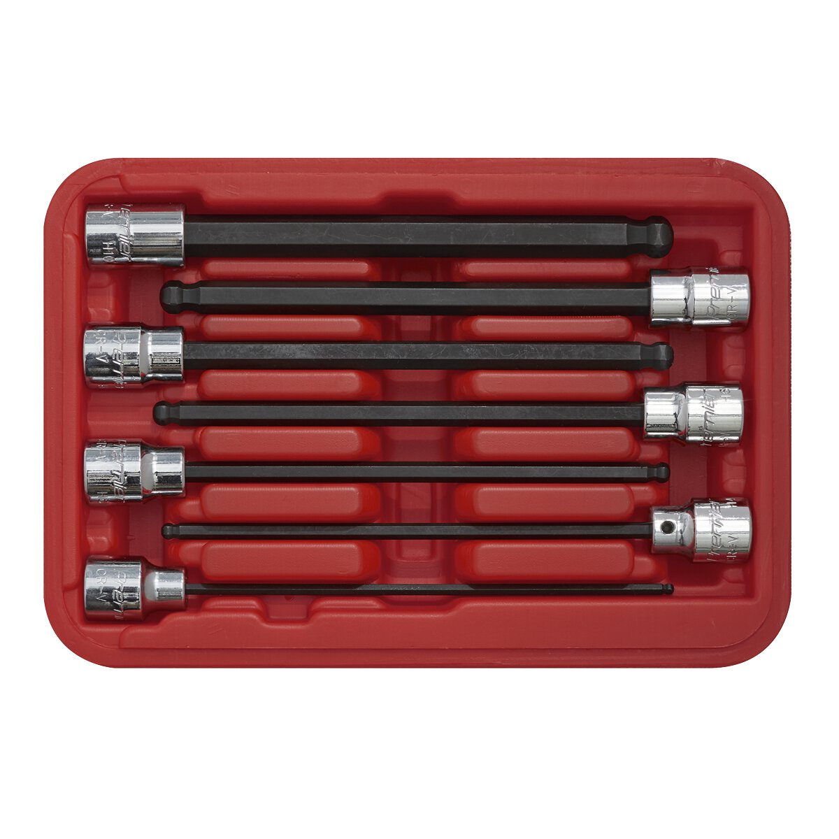 Ball-End Hex Socket Bit Set 7pc 3/8"Sq Drive 150mm Metric