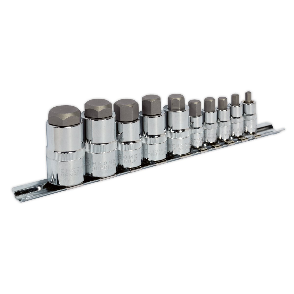 Hex Socket Bit Set 10pc Stubby 1/4", 3/8" & 1/2"Sq Drive