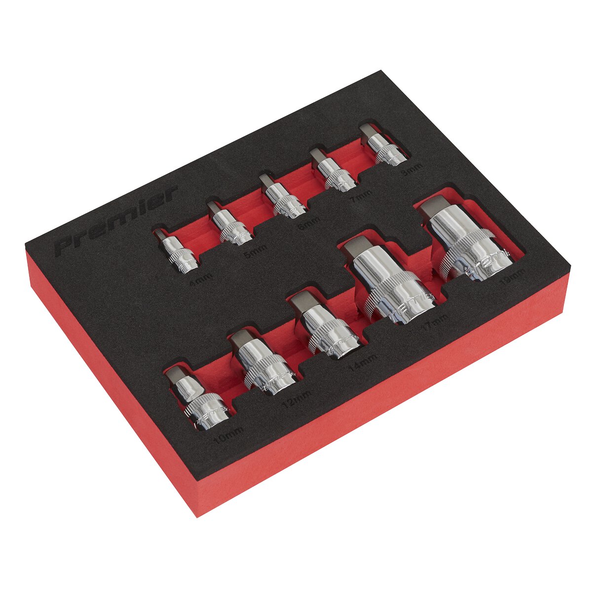 Hex Socket Bit Set 10pc Stubby 1/4", 3/8" & 1/2"Sq Drive