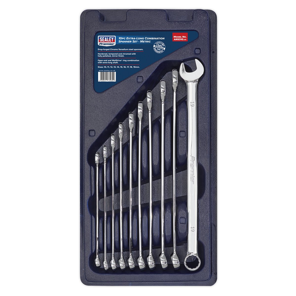 Combination Spanner Set 10pc Extra Long Metric