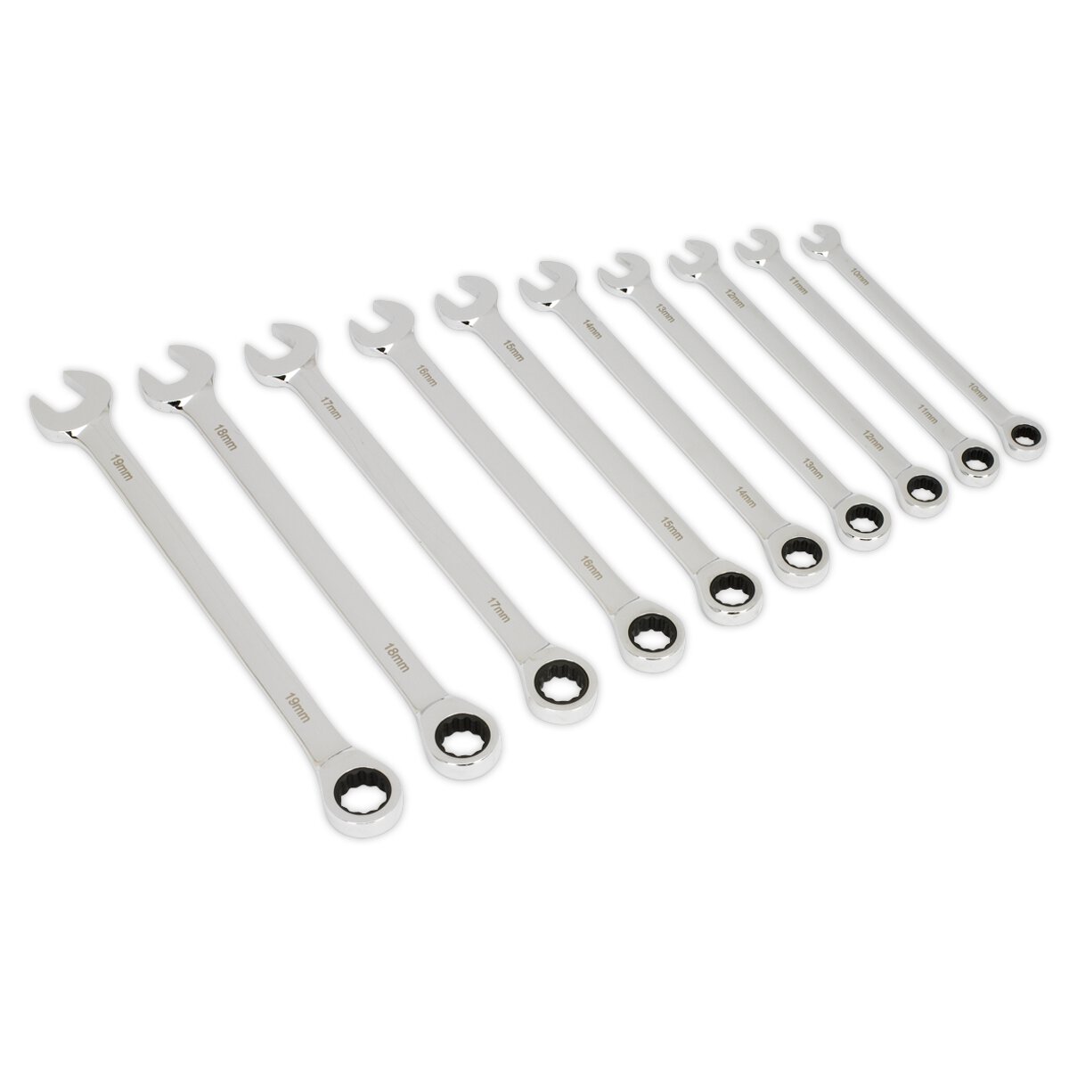 Combination Ratchet Spanner Set 10pc Extra Long Metric