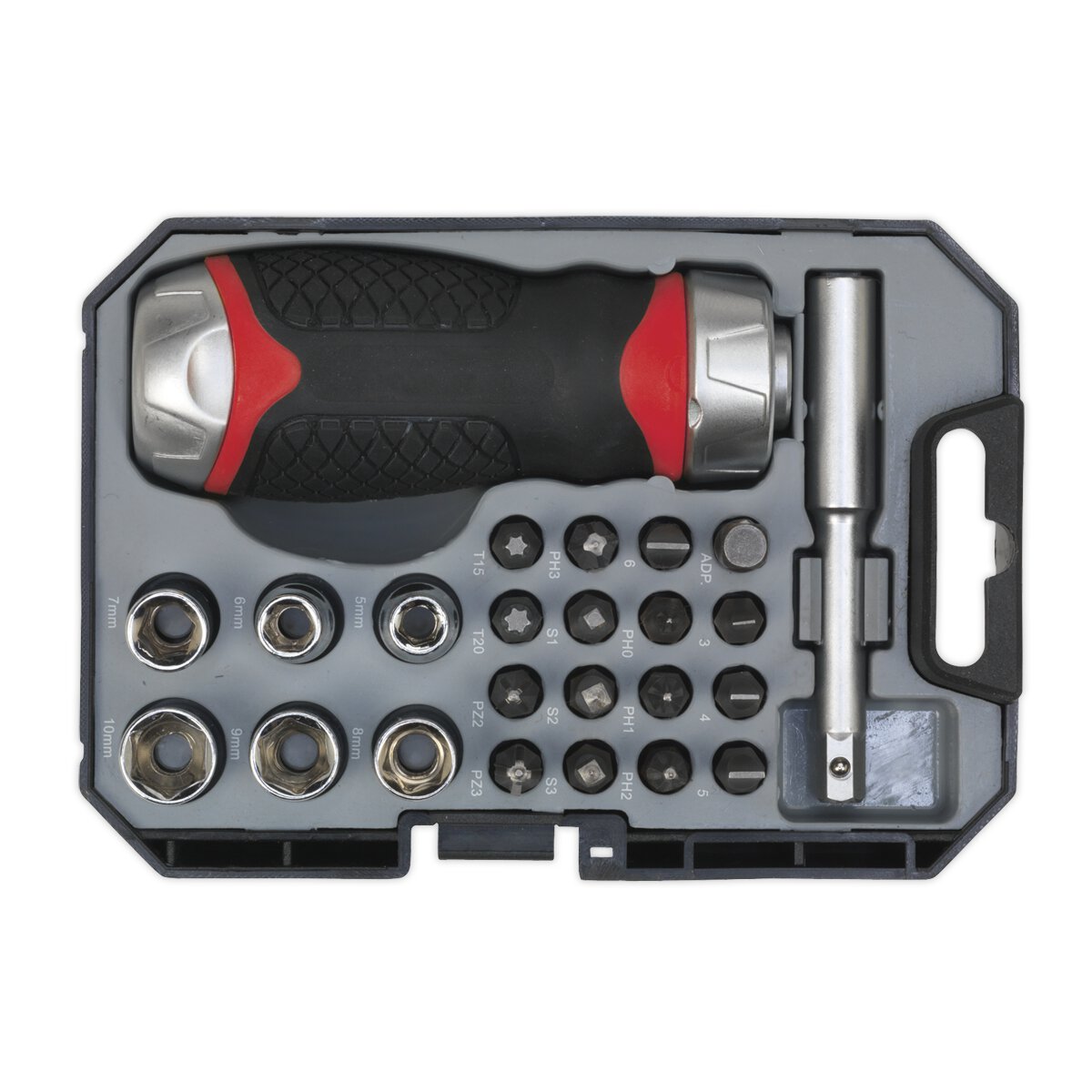Fine Tooth Ratchet Screwdriver & Accessory Set 24pc Stubby
