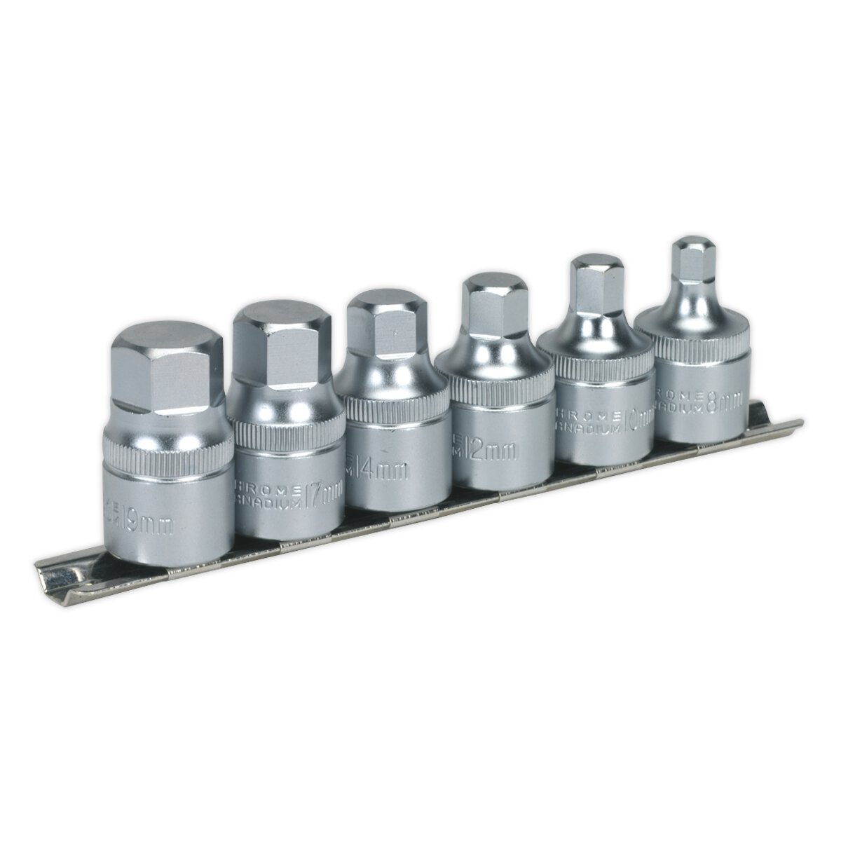 Hex Socket Bit Set with Rail 6pc Stubby 1/2"Sq Drive Metric