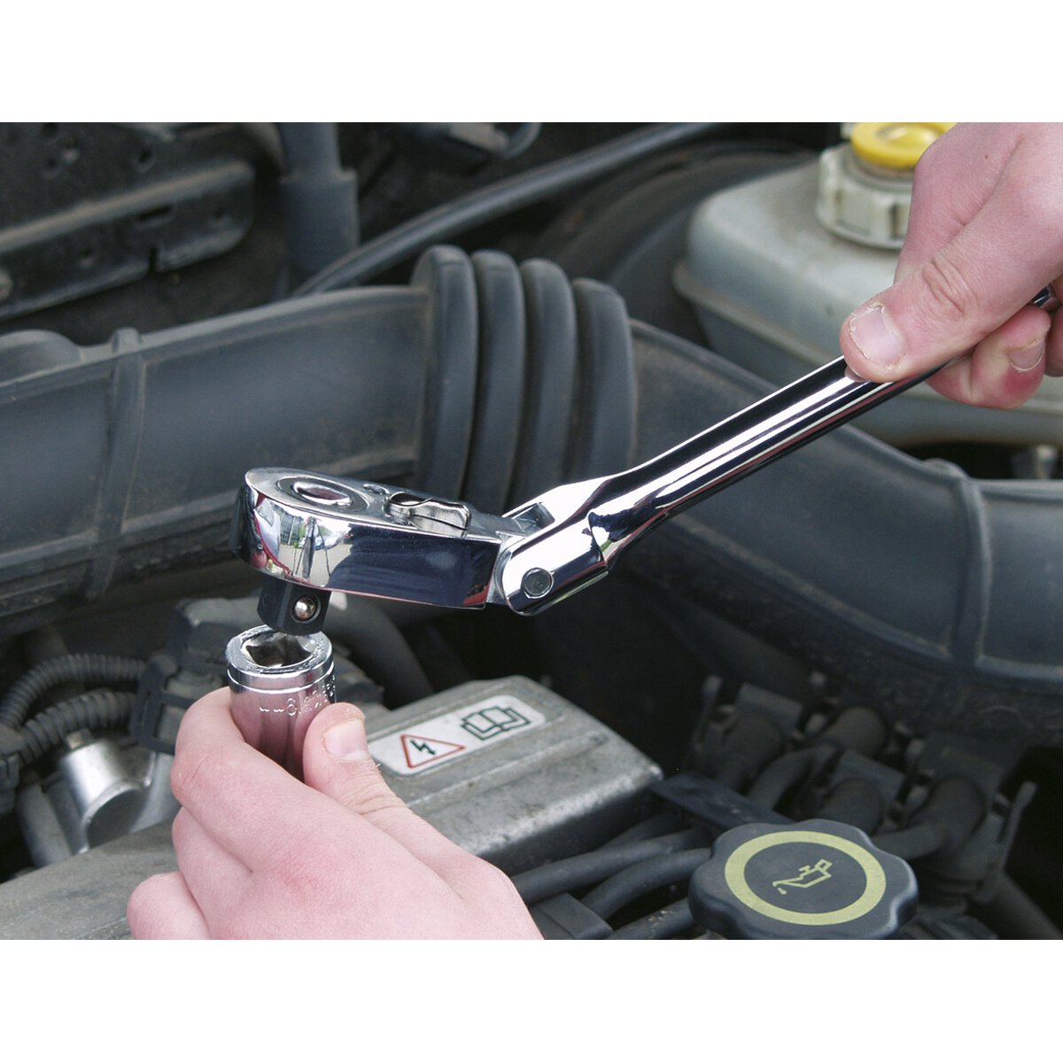 Ratchet Wrench Flexi-Head 300mm 3/8"Sq Drive Pear-Head Flip Reverse