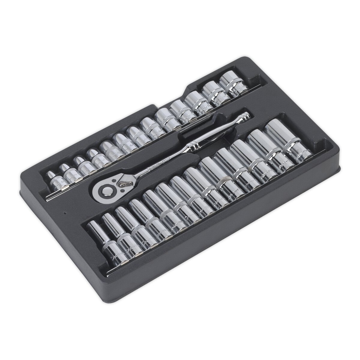 Ratchet Wrench & Socket Rail Set 27pc 1/2"Sq Drive