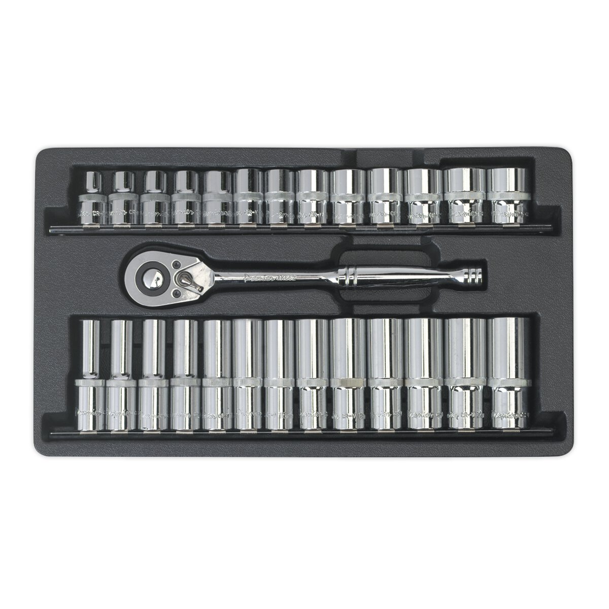 Ratchet Wrench & Socket Rail Set 27pc 1/2"Sq Drive
