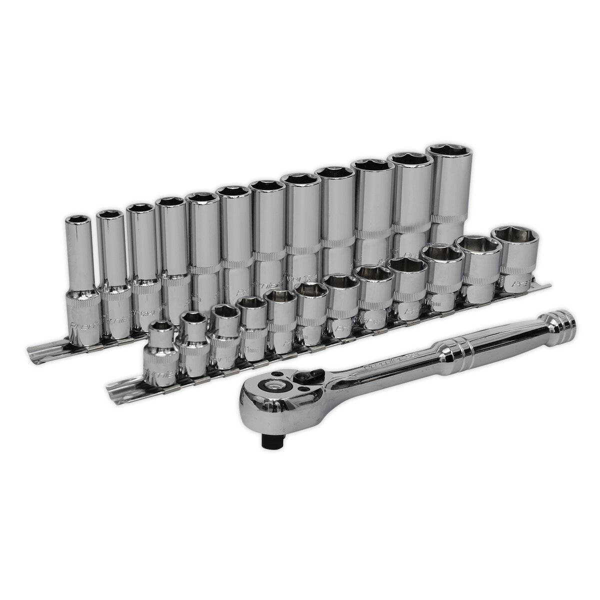 Ratchet Wrench & Socket Rail Set 25pc 3/8"Sq Drive