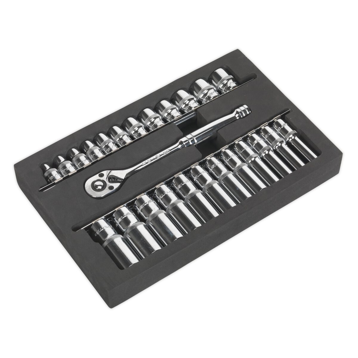 Ratchet Wrench & Socket Rail Set 25pc 3/8"Sq Drive