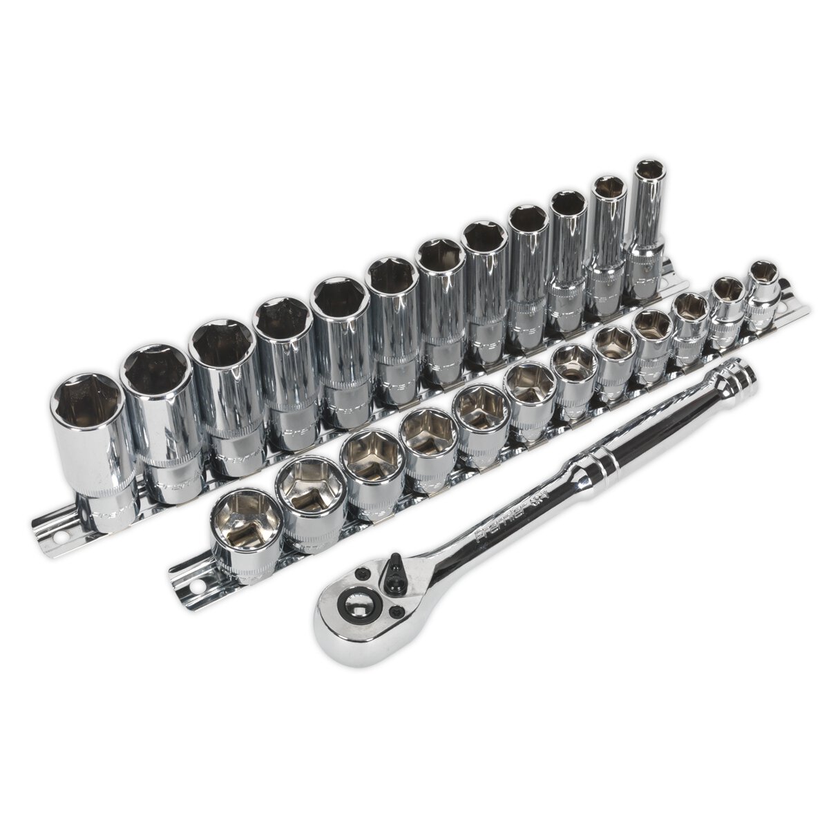 Ratchet Wrench & Socket Rail Set 25pc 3/8"Sq Drive