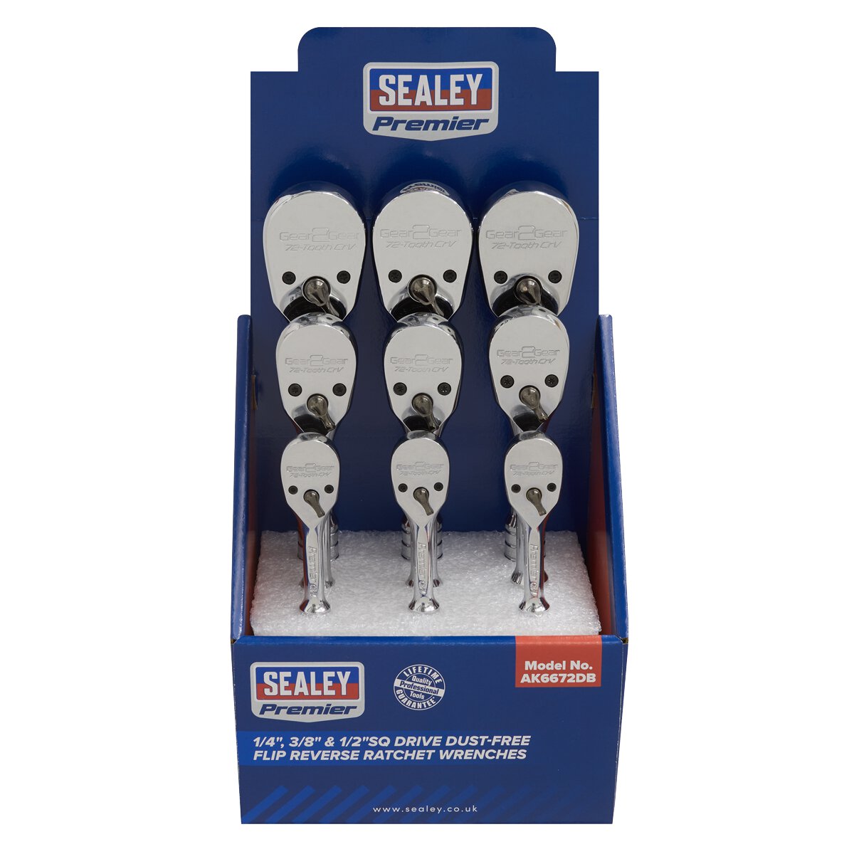 Ratchet Wrenches 1/4", 3/8" & 1/2"Sq Drive Pear-Head Flip Reverse Display Box of 9