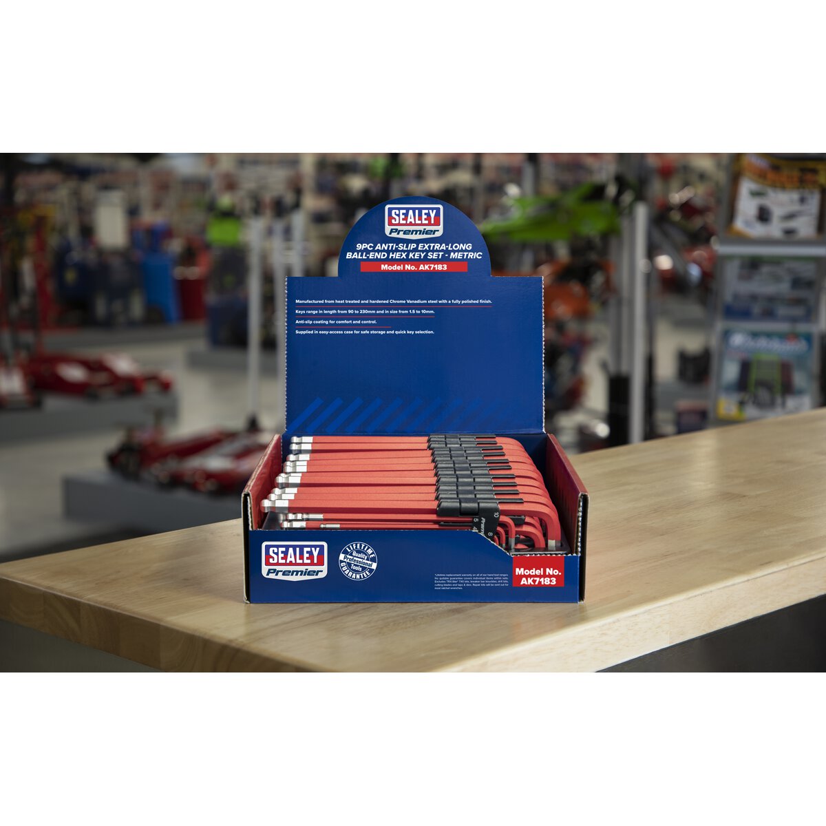 Ball-End Hex Key Set 9pc Extra Long Anti-Slip Display Box of 10