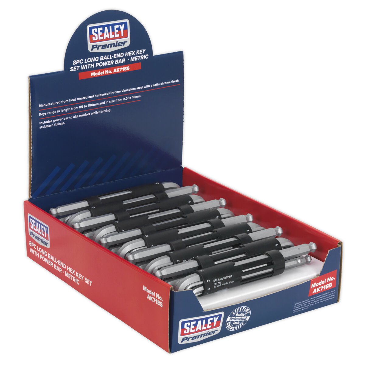 Ball-End Hex Key Set with Power Bar 8pc Long Display Box of 10