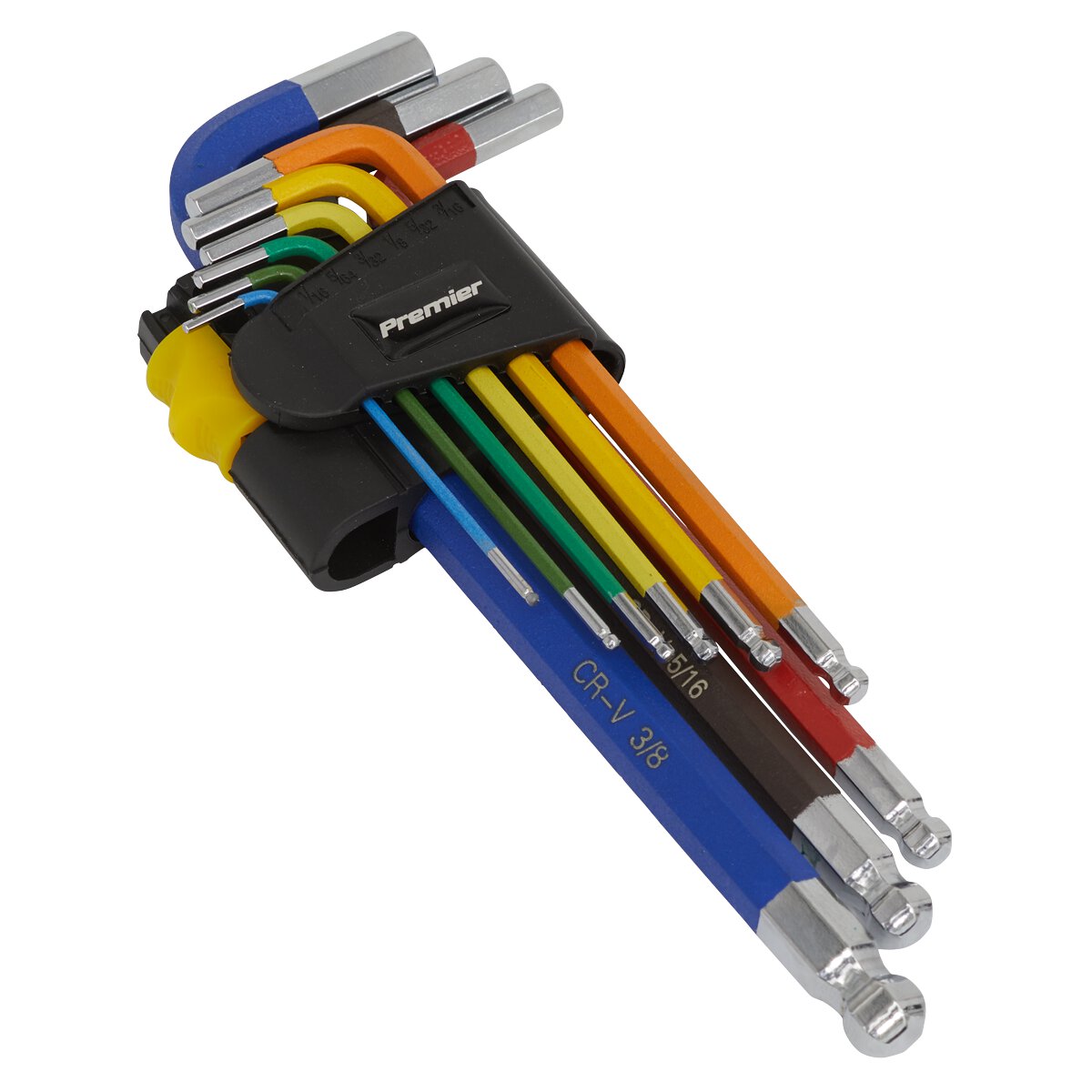 Ball-End Hex Key Set 9pc Long Colour-Coded Imperial