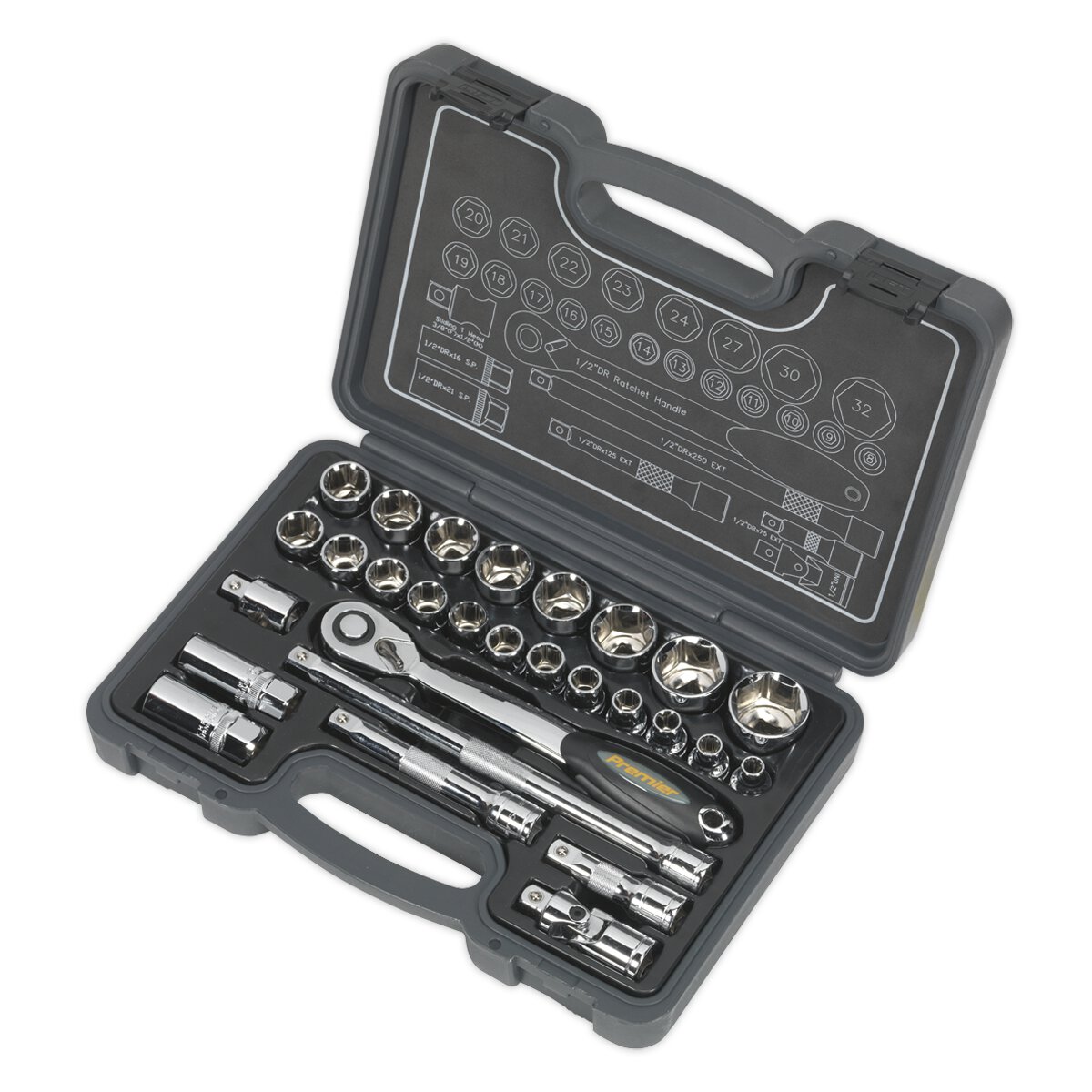 Socket Set 28pc 1/2"Sq Drive 6pt WallDrive® Metric