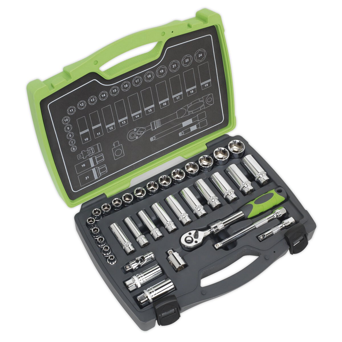 Socket Set 34pc 3/8"Sq Drive 6pt WallDrive® Metric