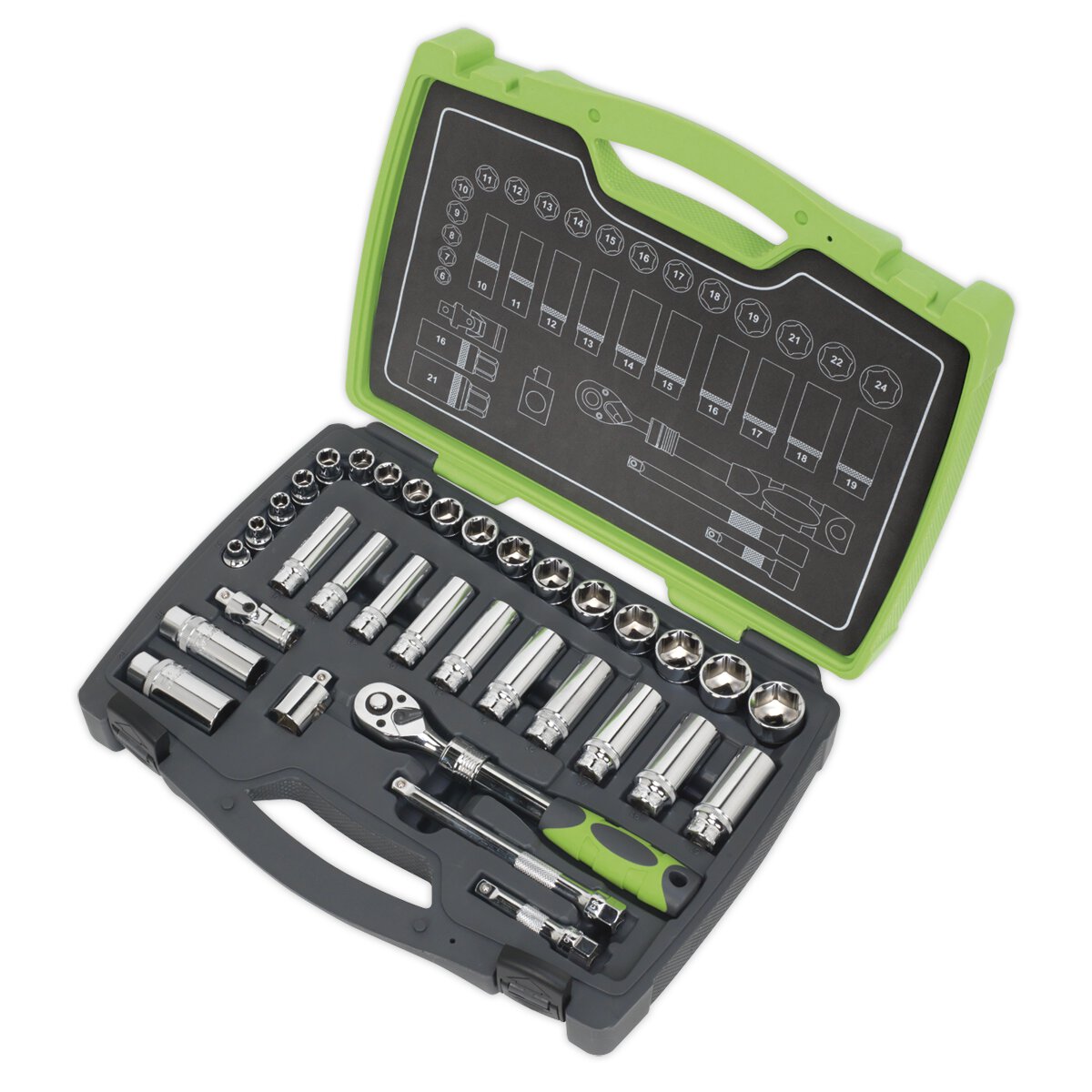 Socket Set 34pc 3/8"Sq Drive 6pt WallDrive® Metric