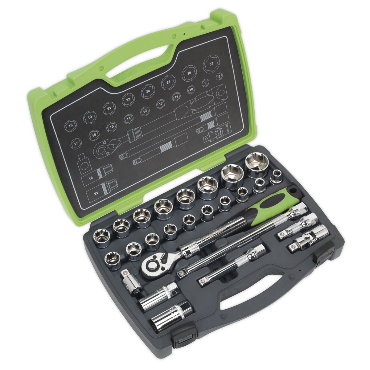 Socket Set 26pc 1/2"Sq Drive 6pt WallDrive® Metric