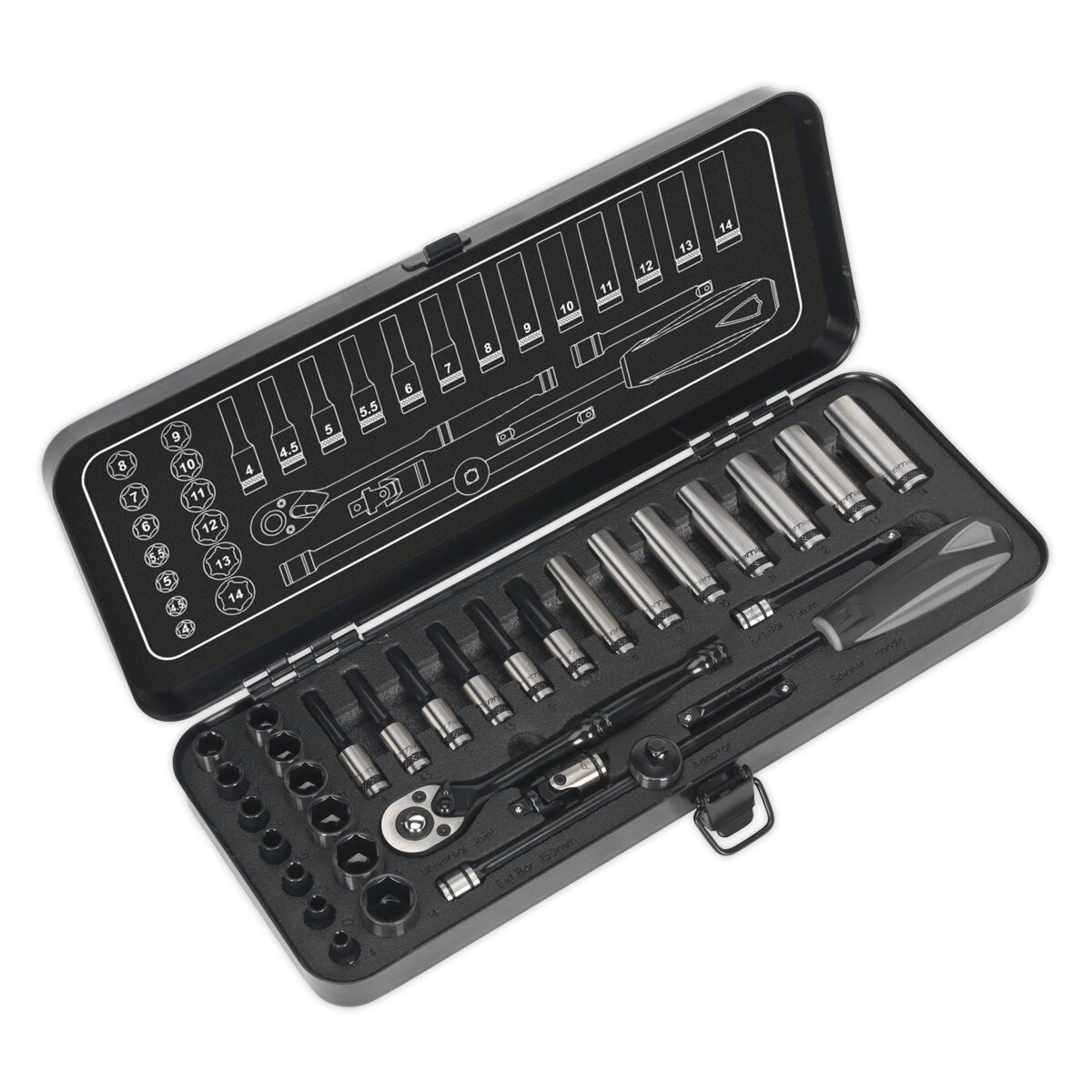 Socket Set 32pc 1/4"Sq Drive 6pt WallDrive® Metric Black Series