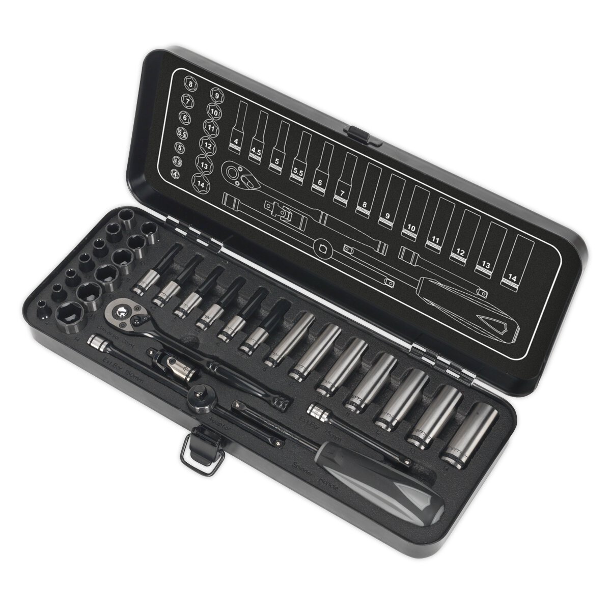 Socket Set 32pc 1/4"Sq Drive 6pt WallDrive® Metric Black Series