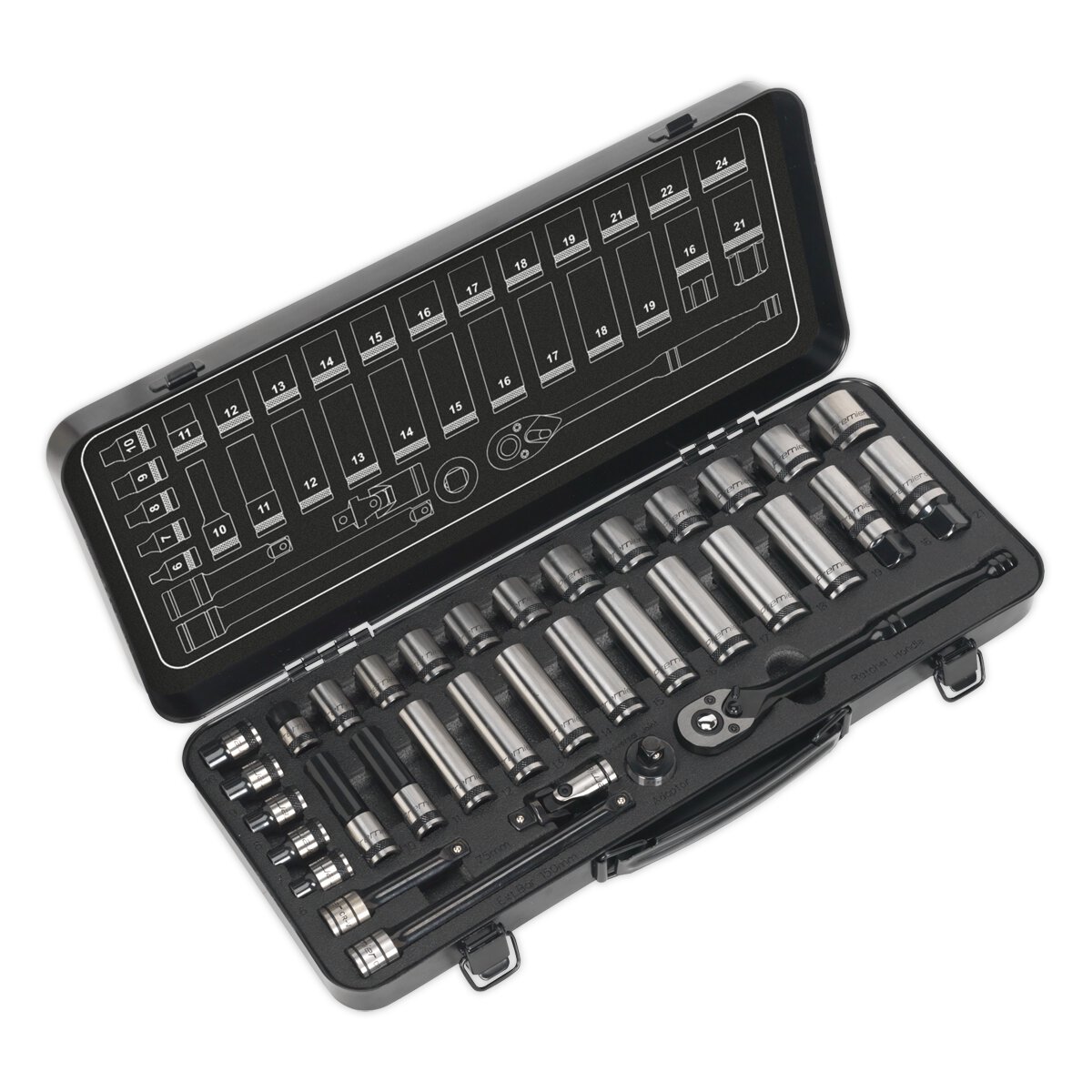 Socket Set 34pc 3/8"Sq Drive 6pt WallDrive® Metric Black Series