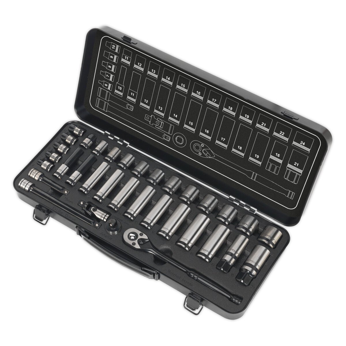 Socket Set 34pc 3/8"Sq Drive 6pt WallDrive® Metric Black Series