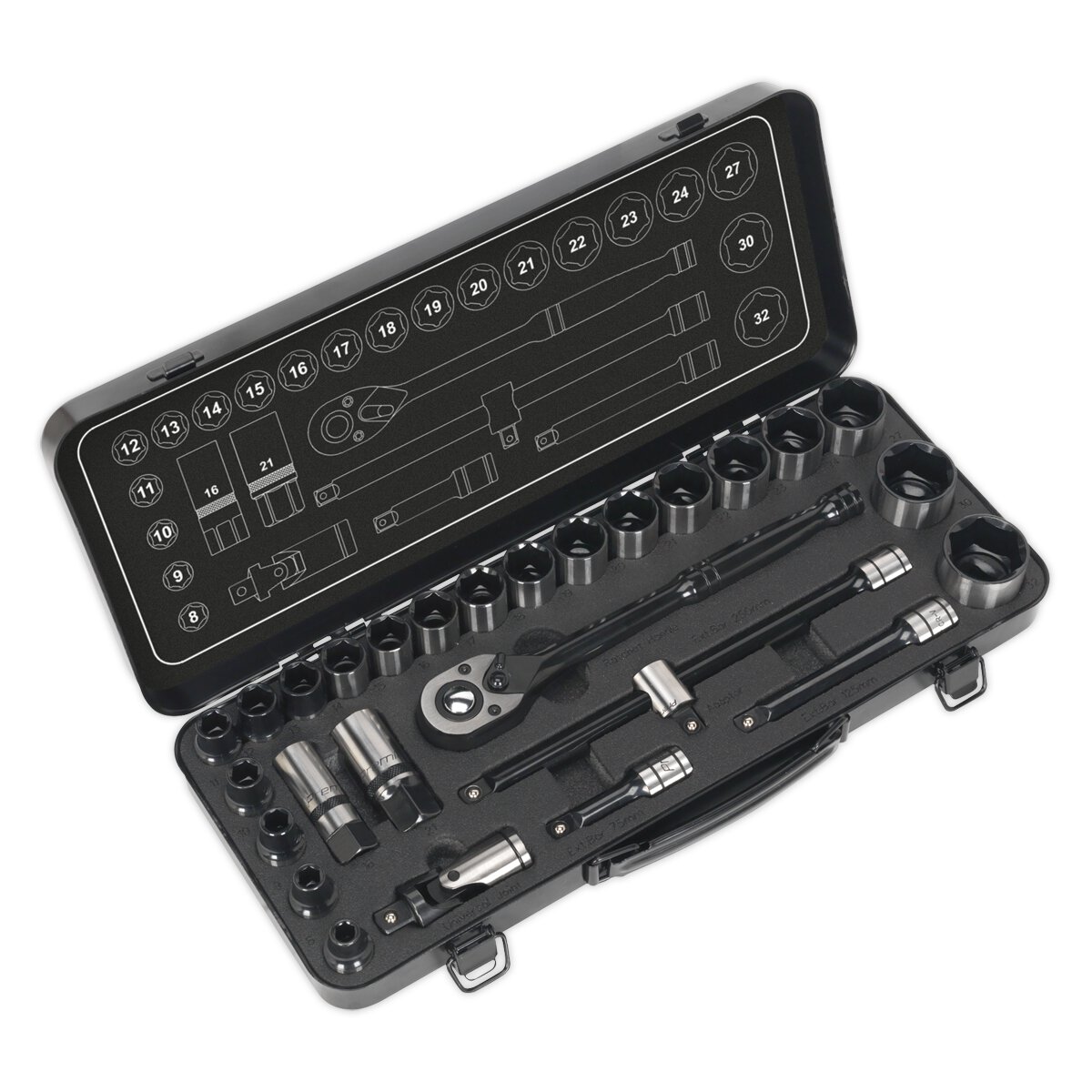 Socket Set 28pc 1/2"Sq Drive 6pt WallDrive® Metric Black Series