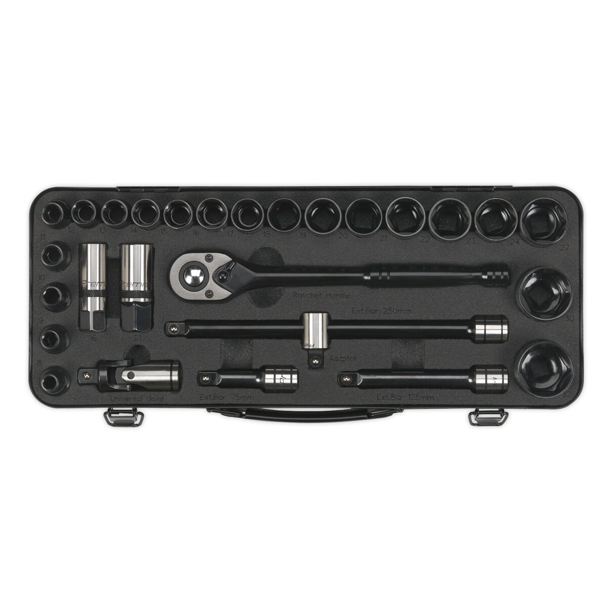 Socket Set 28pc 1/2"Sq Drive 6pt WallDrive® Metric Black Series