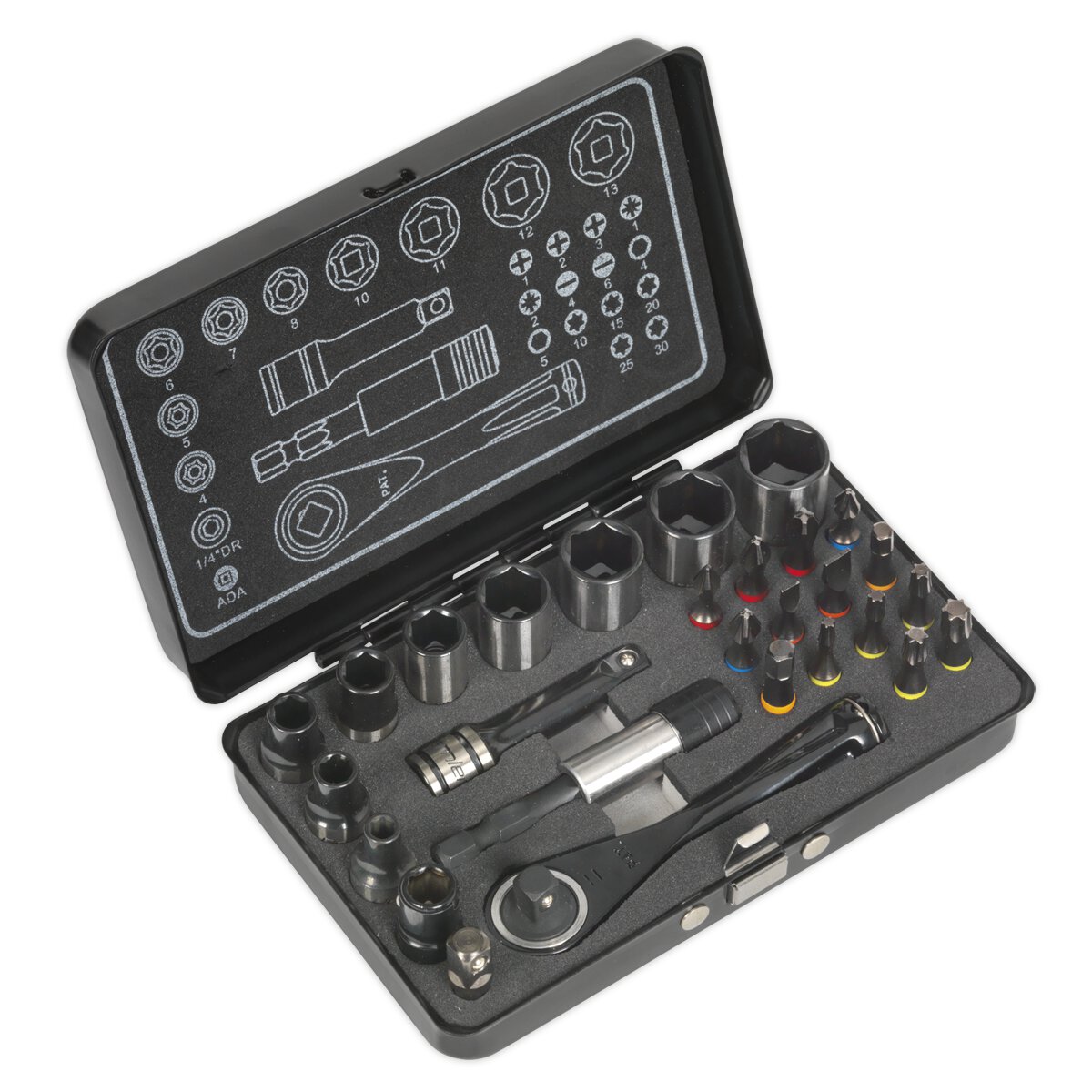 Socket & Impact Grade Torsion Bit Set 28pc 1/4"Sq Drive Micro Premier Black Series