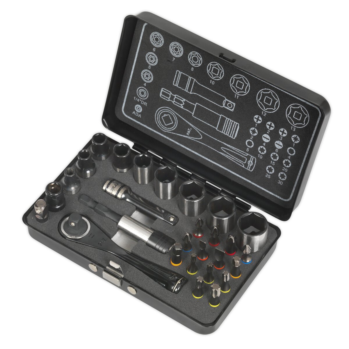 Socket & Impact Grade Torsion Bit Set 28pc 1/4"Sq Drive Micro Premier Black Series