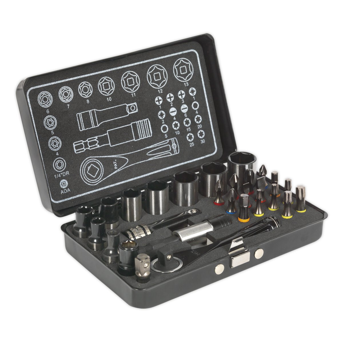 Socket & Impact Grade Torsion Bit Set 28pc 1/4"Sq Drive Micro Premier Black Series