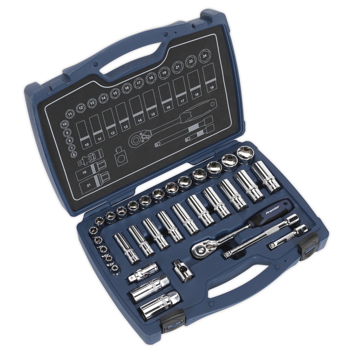 Socket Set 34pc 3/8"Sq Drive 6pt WallDrive® Metric