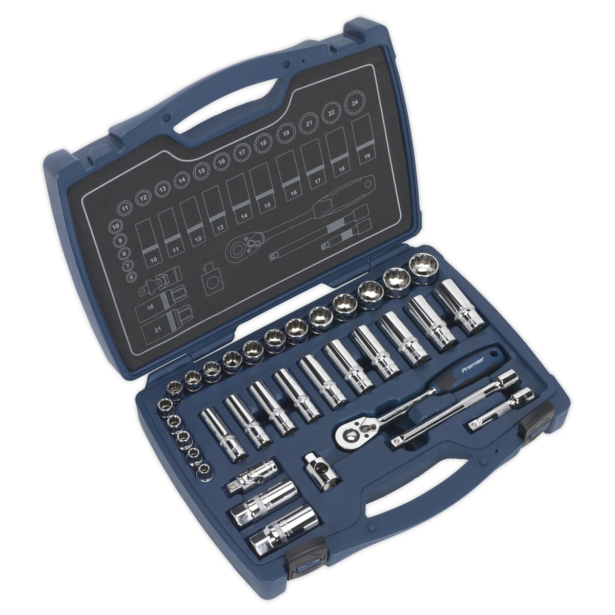 Socket Set 34pc 3/8"Sq Drive 12pt WallDrive® Metric