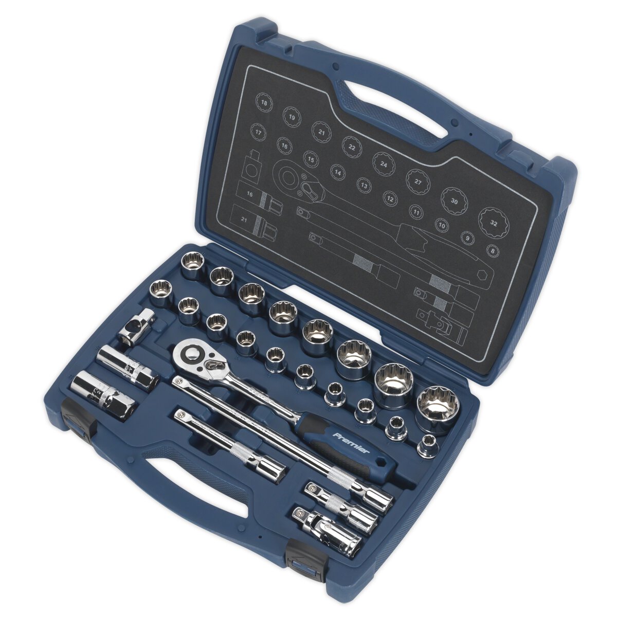 Socket Set 26pc 1/2"Sq Drive 12pt WallDrive® Metric