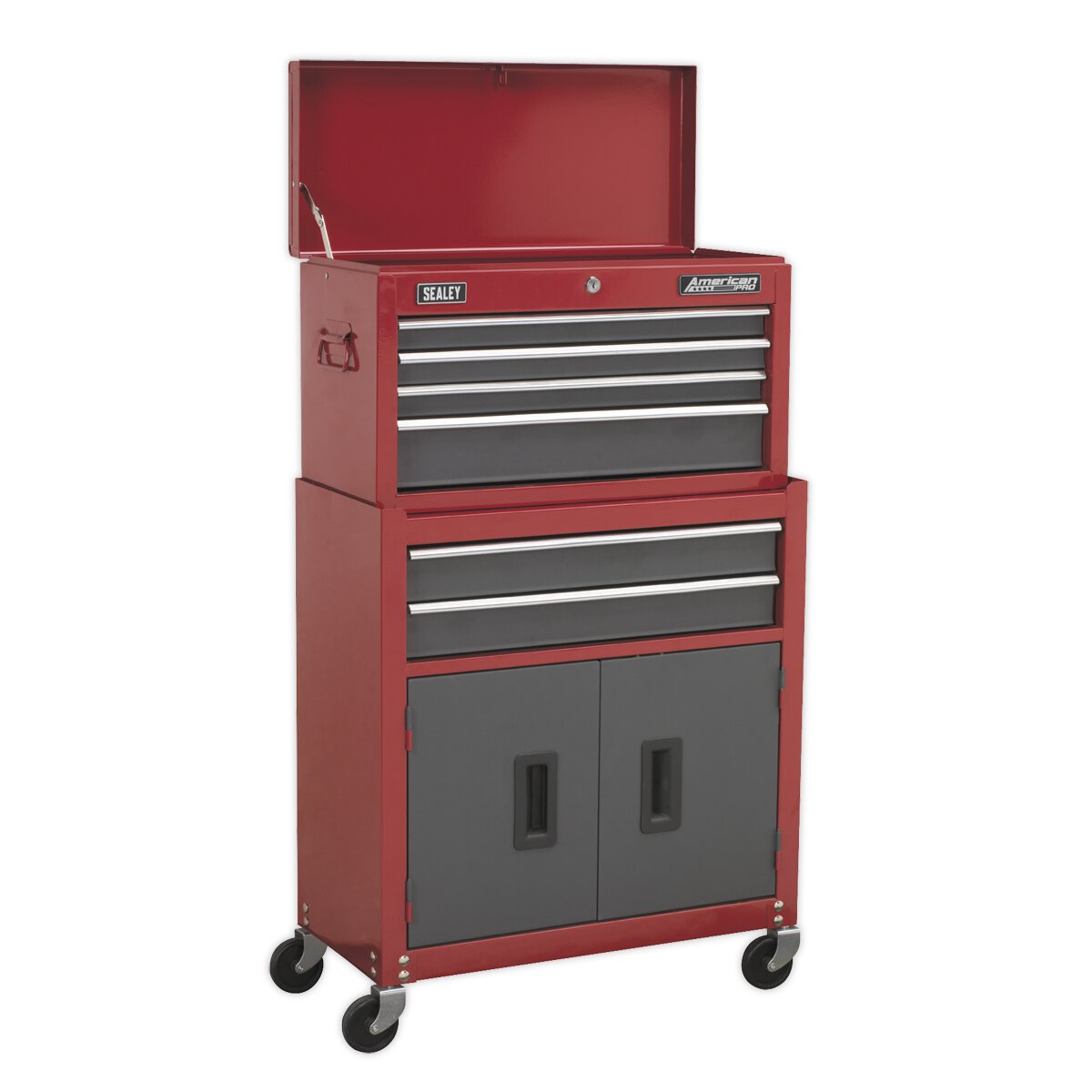 Topchest & Rollcab Combination 6 Drawer with Ball Bearing Slides - Red/Grey