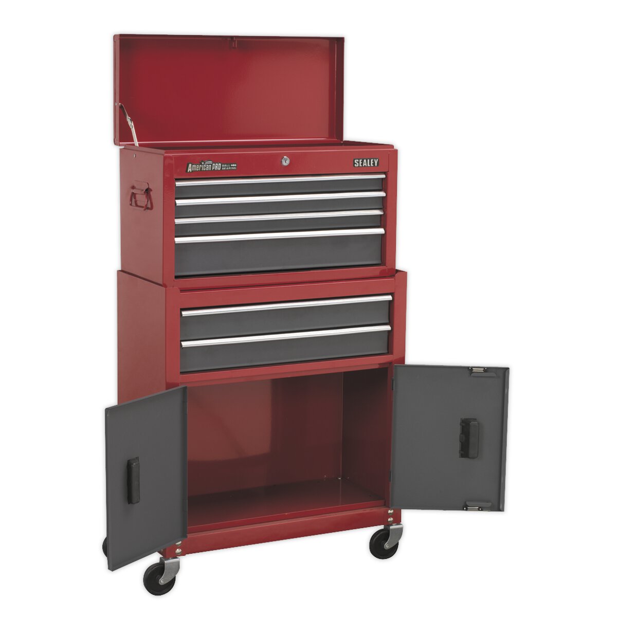Topchest & Rollcab Combination 6 Drawer with Ball Bearing Slides - Red/Grey