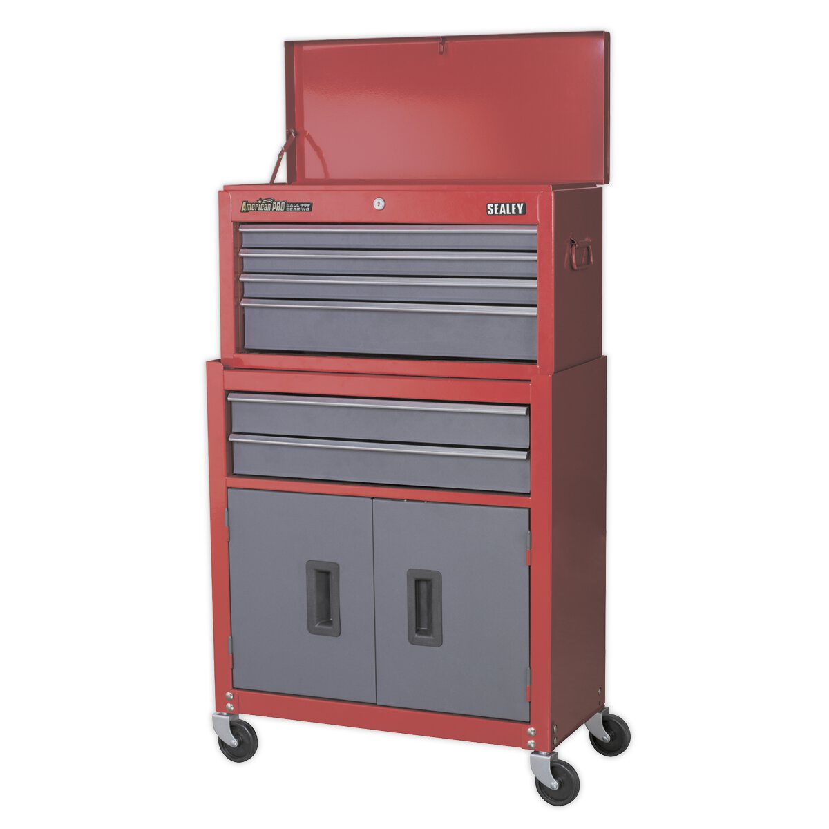 Topchest & Rollcab Combination 6 Drawer with Ball Bearing Slides - Red/Grey