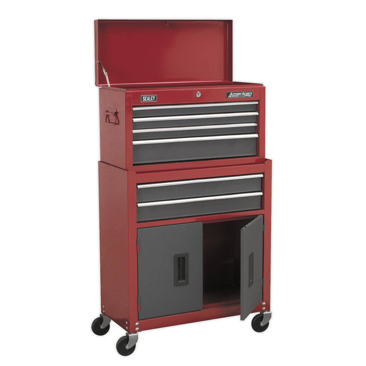 Topchest & Rollcab Combination 6 Drawer with Ball Bearing Slides - Red/Grey