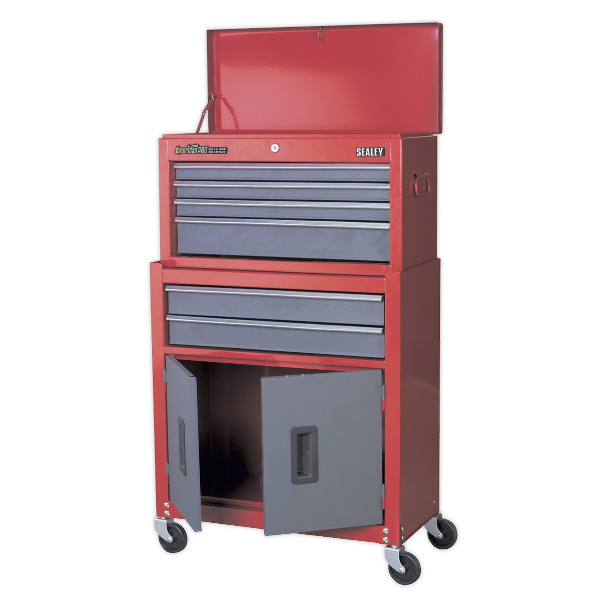 Topchest & Rollcab Combination 6 Drawer with Ball Bearing Slides - Red/Grey