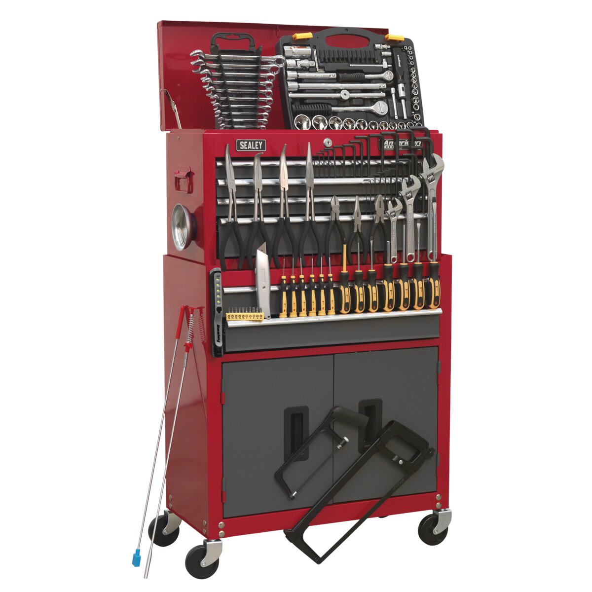 Topchest & Rollcab Combination 6 Drawer with Ball Bearing Slides - Red/Grey & 128pc Tool Kit