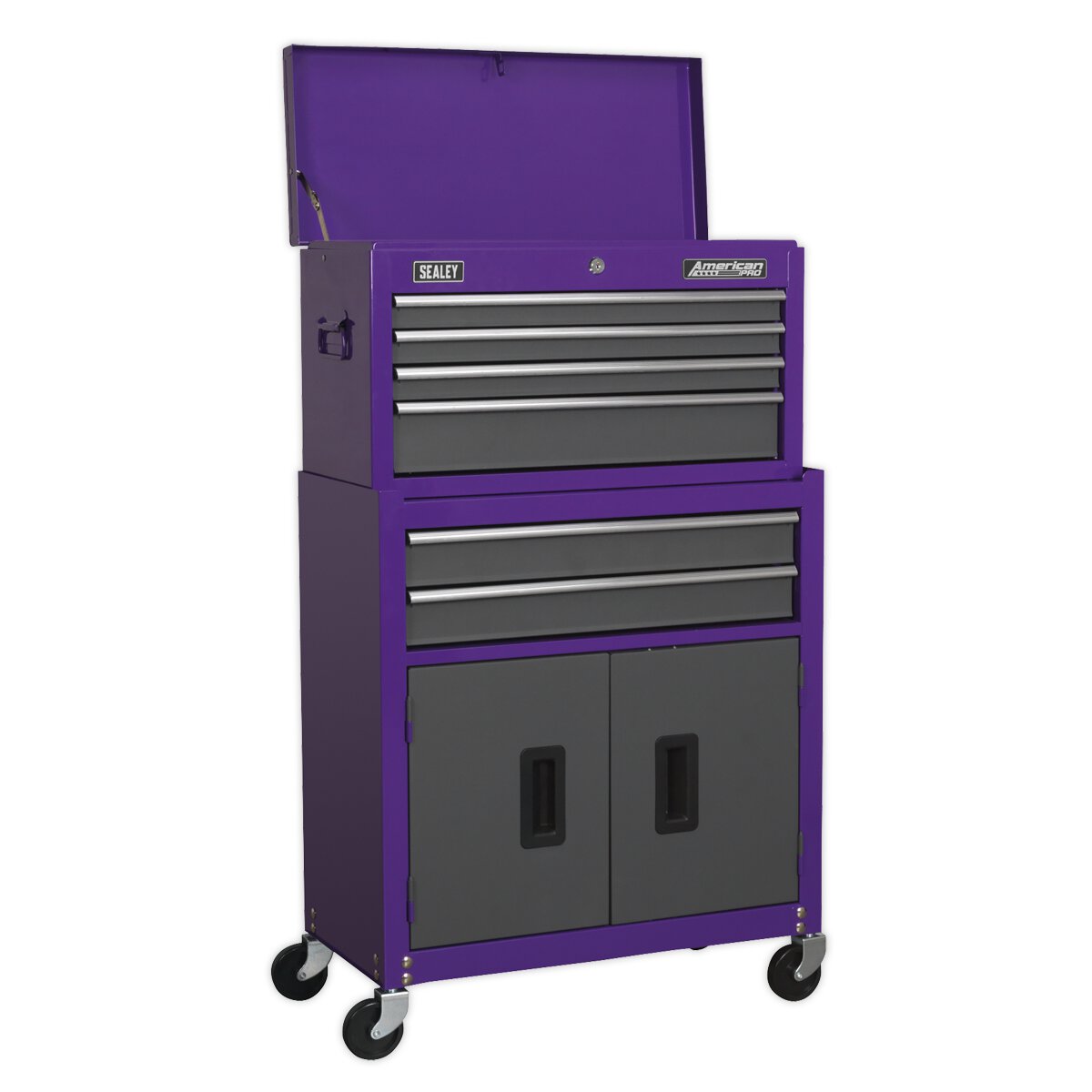 Topchest & Rollcab Combination 6 Drawer with Ball Bearing Slides - Purple/Grey
