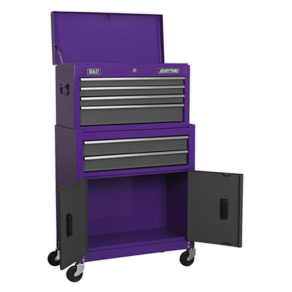 Topchest & Rollcab Combination 6 Drawer with Ball Bearing Slides - Purple/Grey