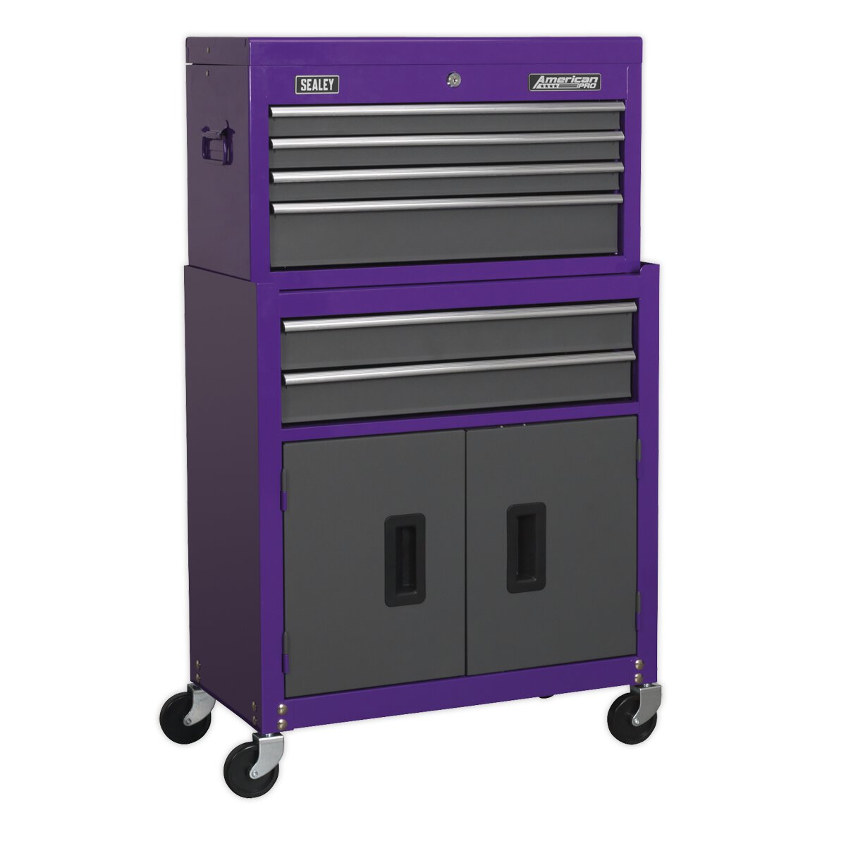 Topchest & Rollcab Combination 6 Drawer with Ball Bearing Slides - Purple/Grey