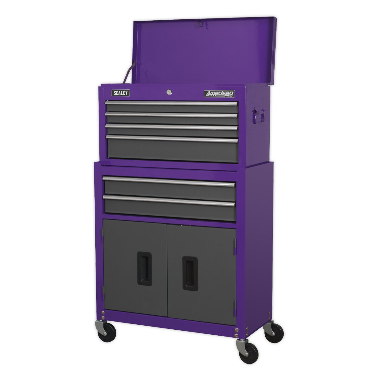 Topchest & Rollcab Combination 6 Drawer with Ball Bearing Slides - Purple/Grey