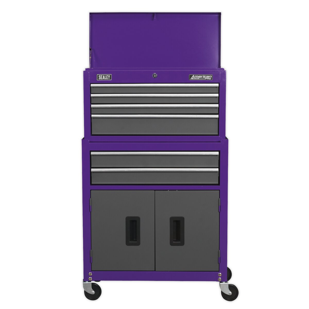Topchest & Rollcab Combination 6 Drawer with Ball Bearing Slides - Purple/Grey