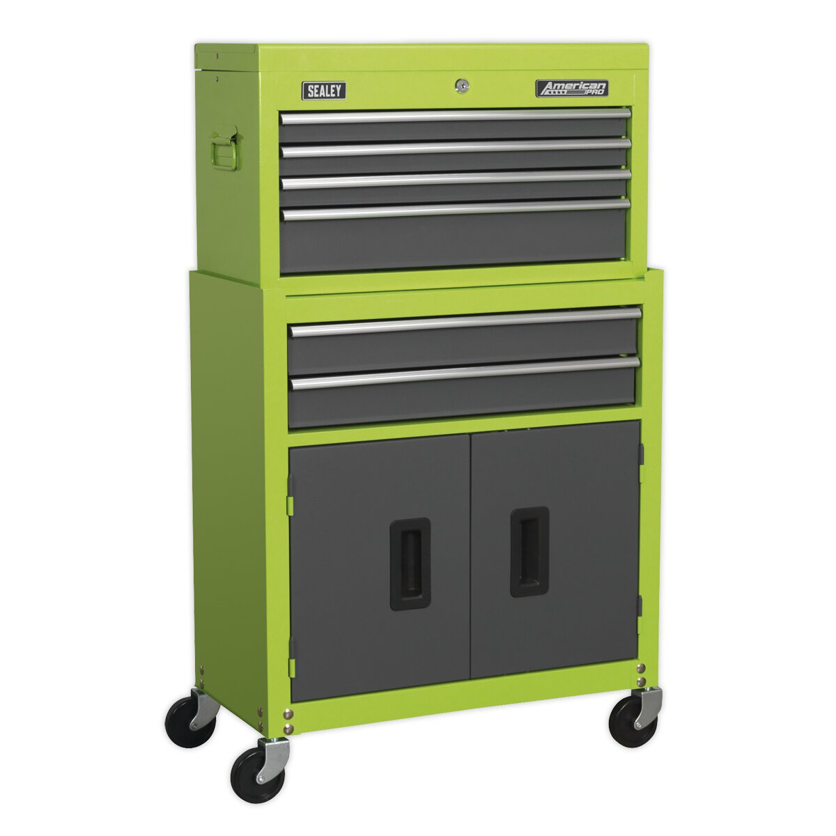 Topchest & Rollcab Combination 6 Drawer with Ball Bearing Slides - Hi-Vis Green/Grey