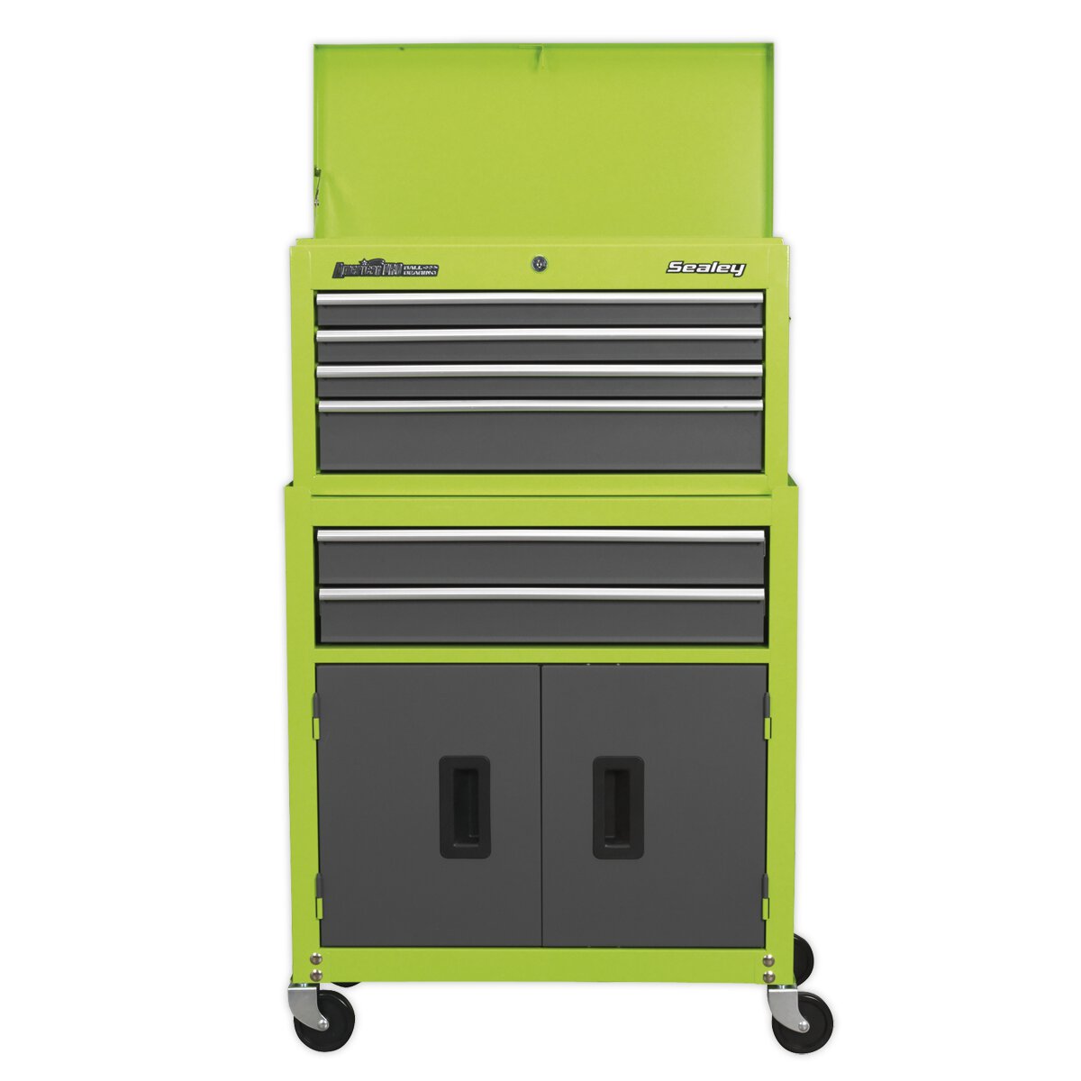 Topchest & Rollcab Combination 6 Drawer with Ball Bearing Slides - Hi-Vis Green/Grey