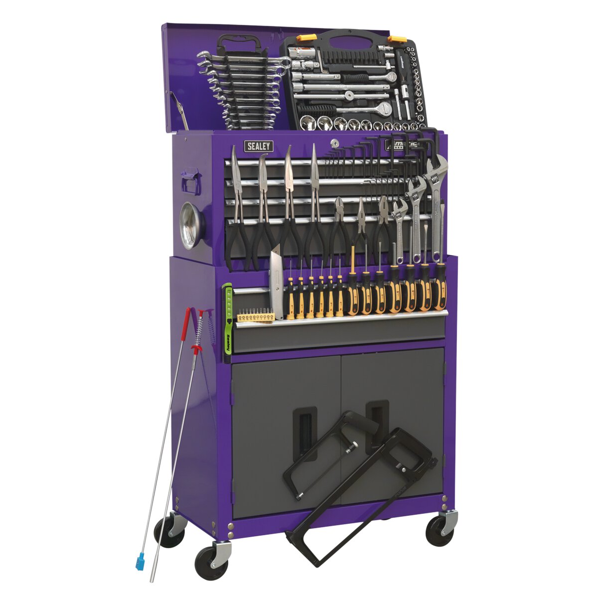 Topchest & Rollcab Combination 6 Drawer with Ball Bearing Slides - Purple/Grey & 128pc Tool Kit